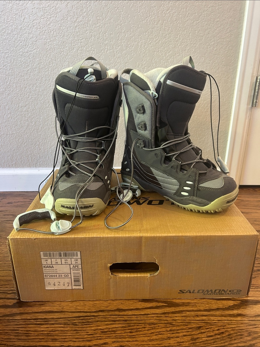 Salomon Snowboard Boots in Gray and Light Green Accents